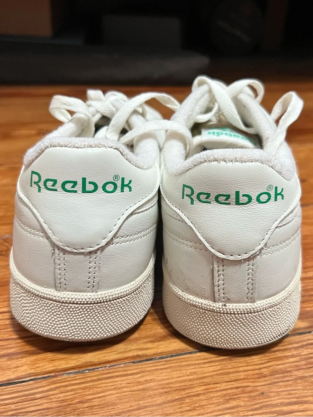 Reebok White Leather Low-Top Sneakers with Green Logo